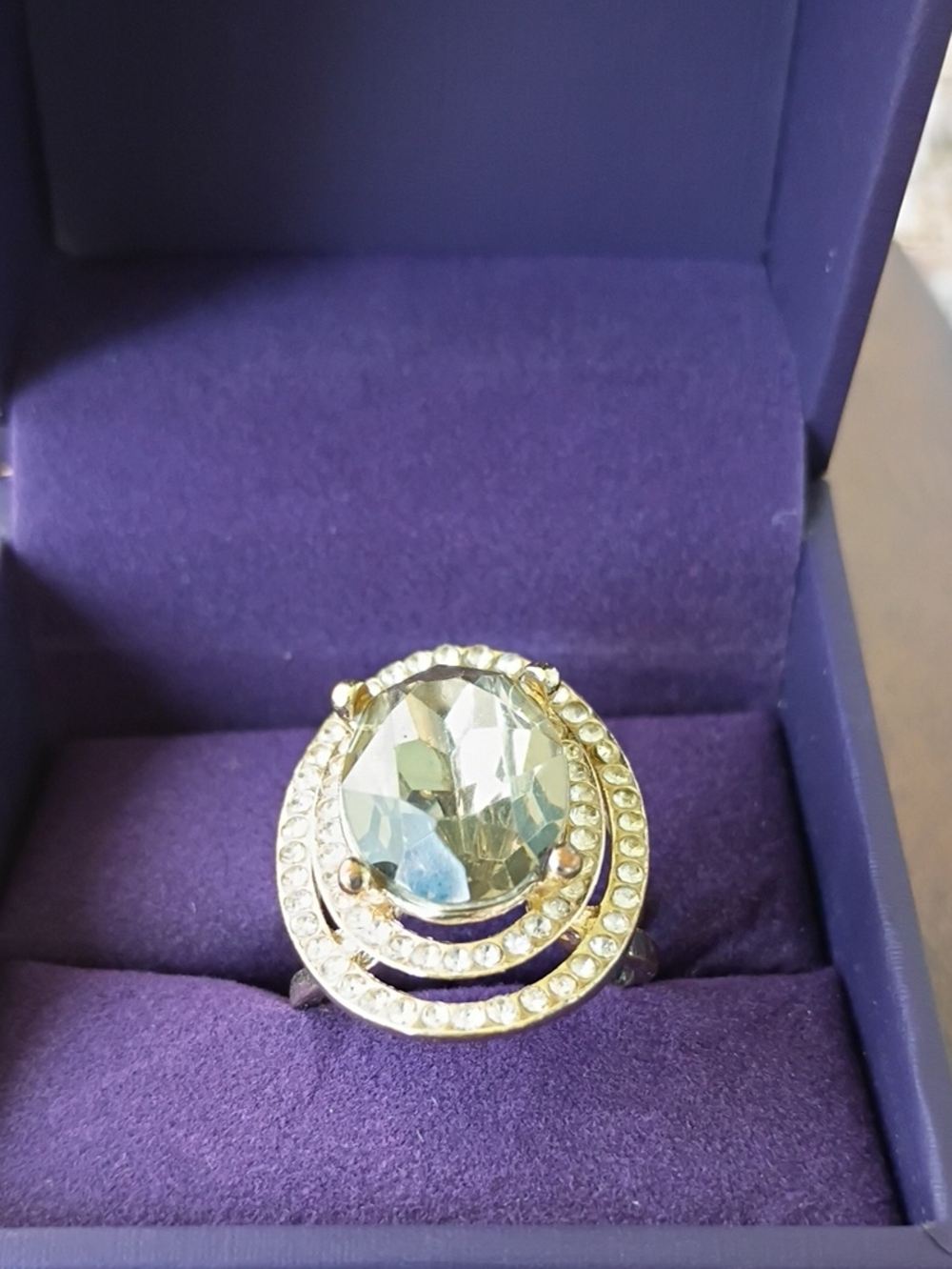 Crystal Halo Cocktail Ring in Light Blue